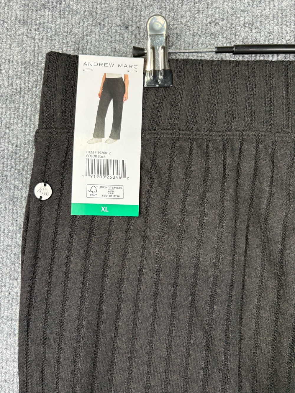 Andrew Marc Women's Rib Knit Pull-On Pant Black New With Tags Wide Leg Size XL